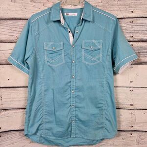 BKE Teal Snap Button Shirt Short Sleeve Athletic Fit Men L